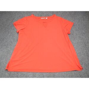 Susan Graver Top‎ Plus Size 2XP Coral Orange Keyhole Neck Short Sleeve Stretch